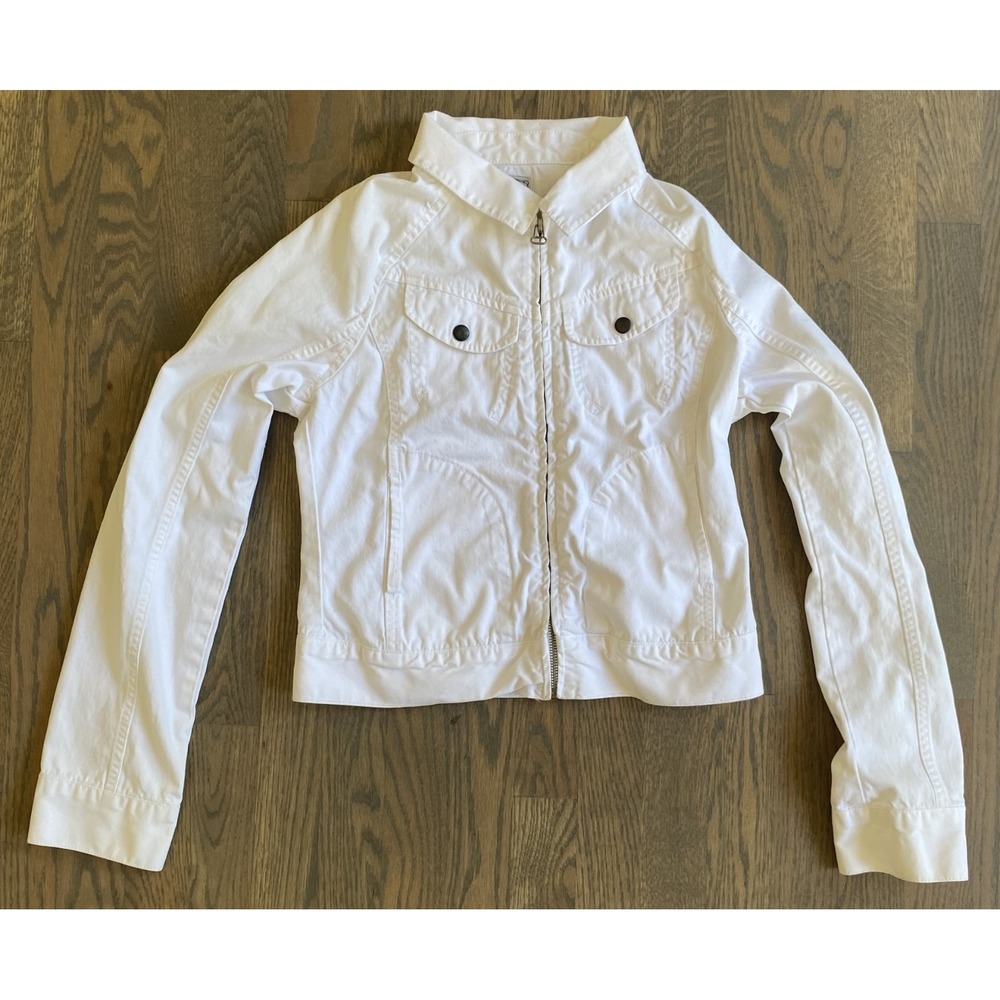 LUCKY BRAND FULL ZIP GRUNGE CROPPED JACKET WHITE WOMENS MEDIUM VINTAGE Y2K